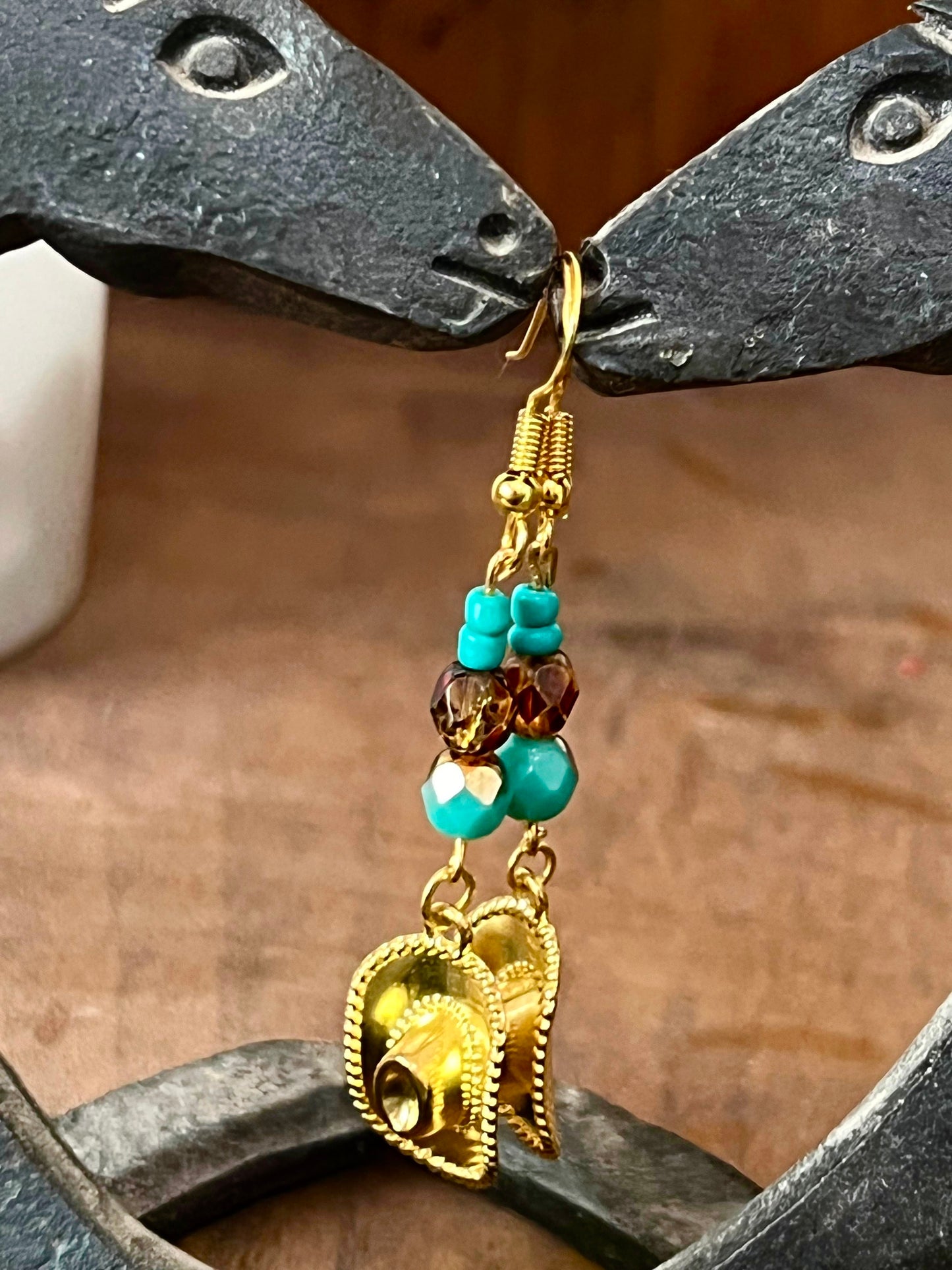 Gold & Turquoise Cowboy Hat Earrings