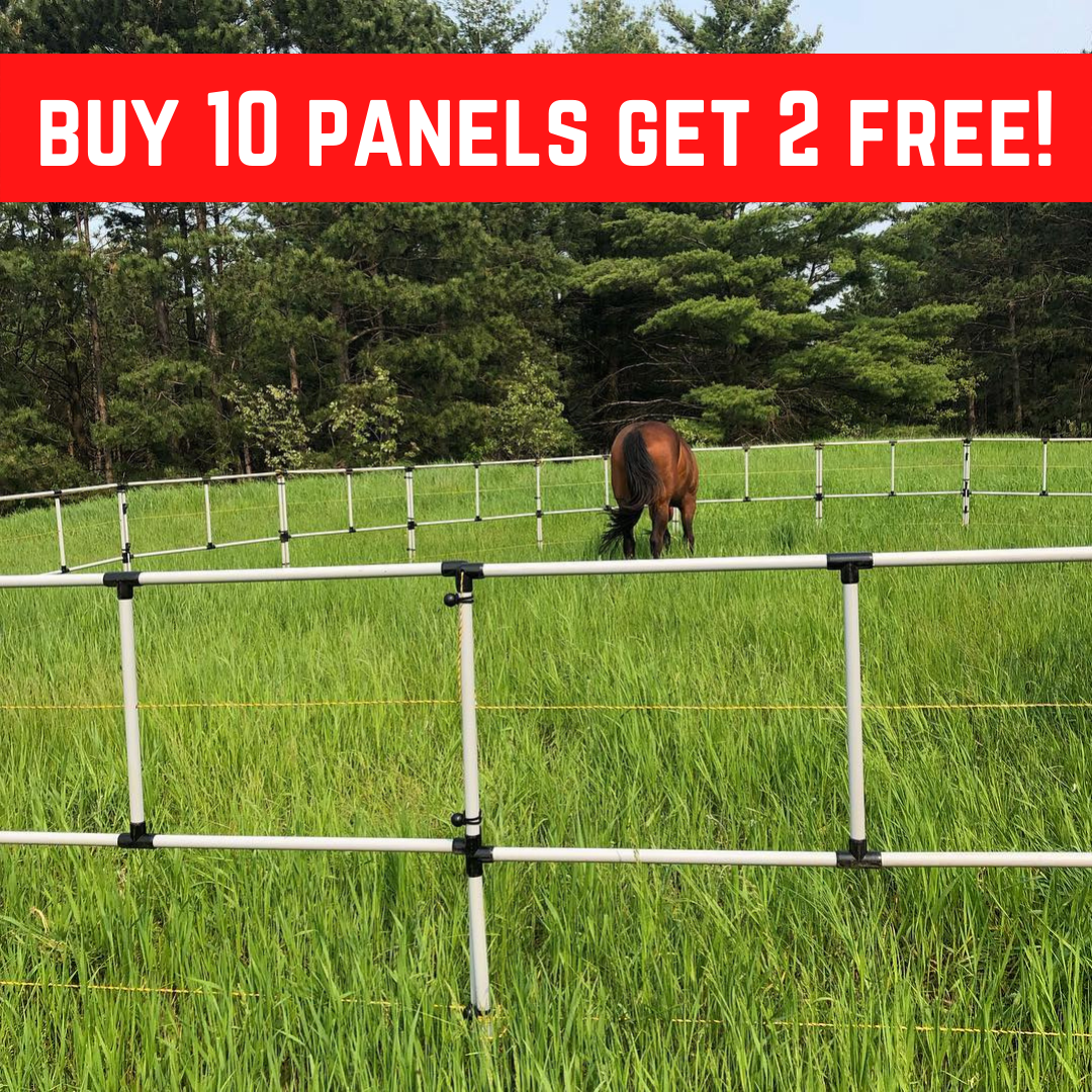 Ready Made Portable Electric Horse Corral Fencing: (Electric EconoLine 12 Panels; 2 Rails)